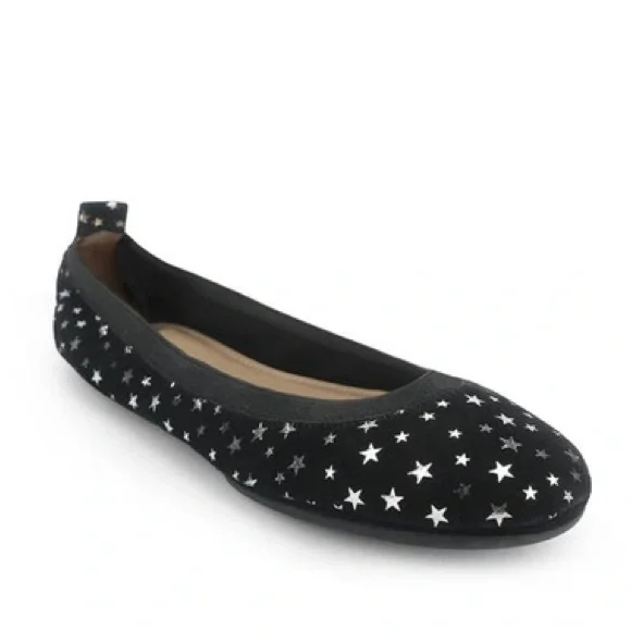 YS Yosi Samra Black Star Metallic Print Foldable Ballet Flats - Picture 2 of 9